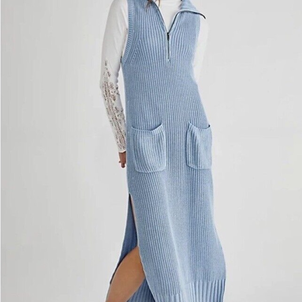 Free People Elodie Blue Knit Maxi Dress Medium